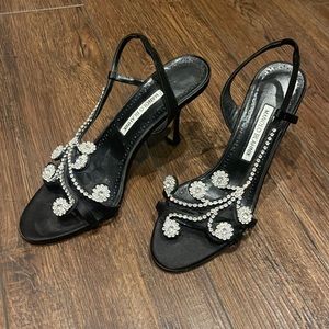 Manolo Blahnik size 40 black heels with white crystals